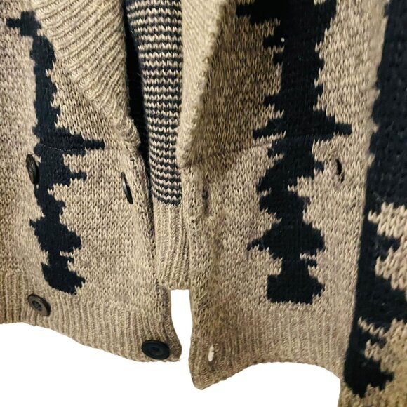 Vintage JON1E Cardigan Sweater Acrylic Knit Black Tan Patterned Size Large - Picture 6 of 7
